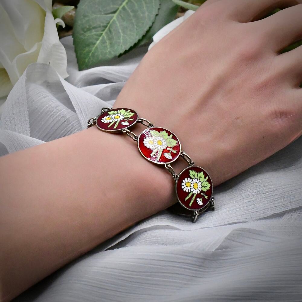 Japanese Cloisonné Enamel Bracelet Sterling Silver Inaba Kyoto Boxed Vintage